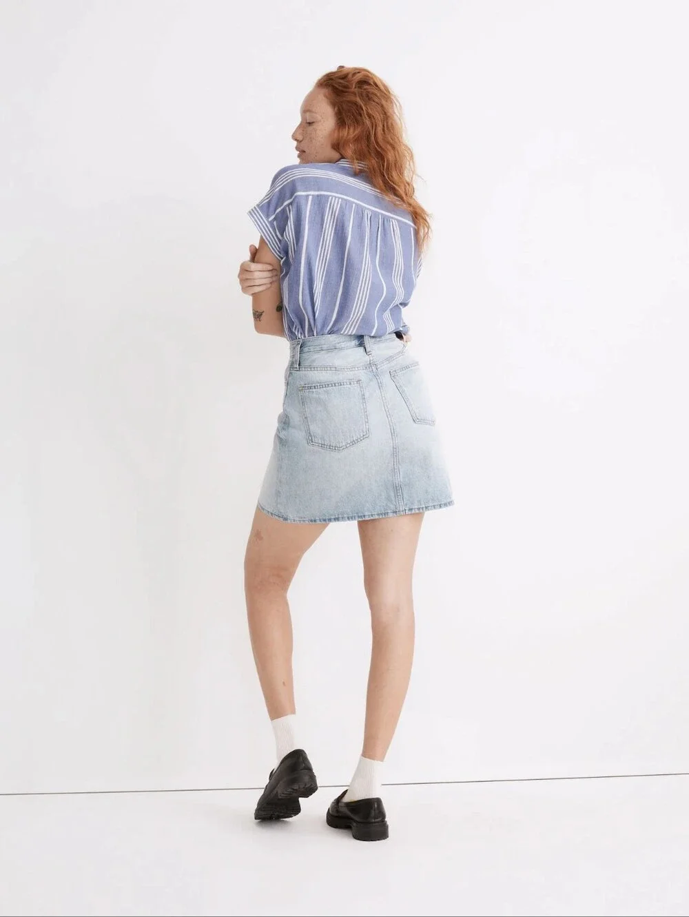 Madewell rigid denim high-waist straight A-line mini skirt, Fitzgerald wash